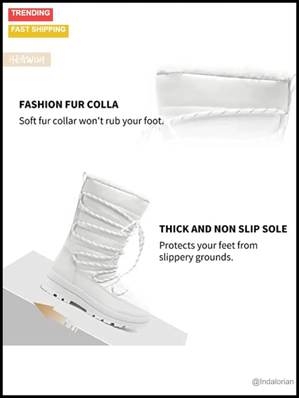 Mid Calf Fur Lined Snow Boots with Side Zipper and Lace Up
